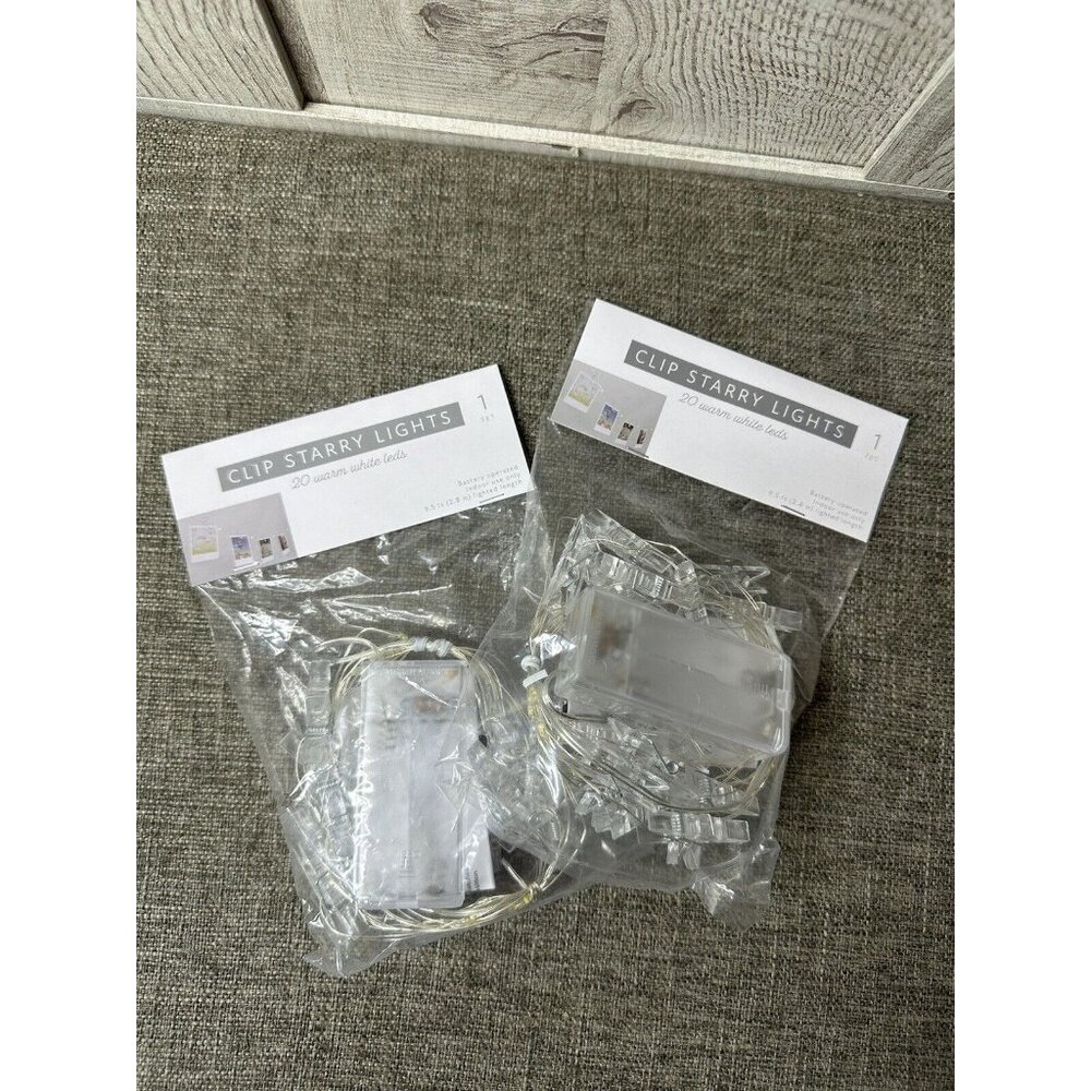 Clip Starry Fairy Lights 20 Warm White Battery Operated LED 9.5 ft Wedding 2 Pk